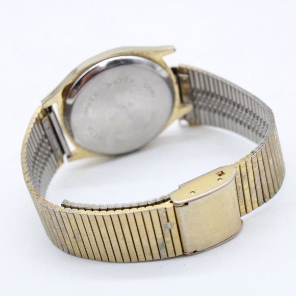 Vintage Quartex Watch Mens Gold Tone Stainless Steel Swiss Hong Kong Silver Dial - Picture 4 of 8